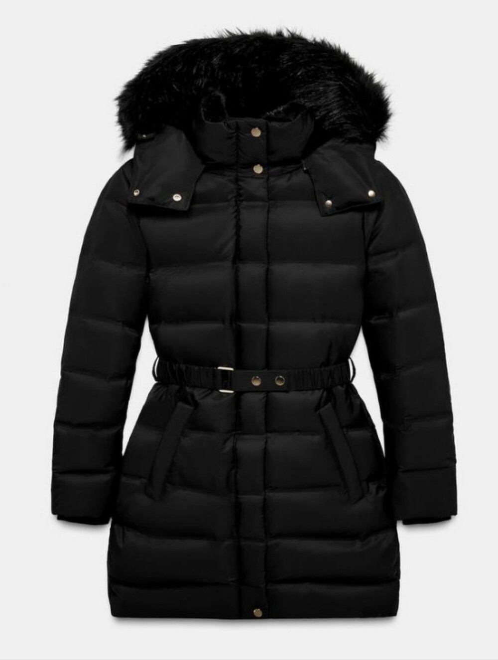Zara Black Water and Wind-proif Puffer Anorak with Removable Fuax Fur Hood